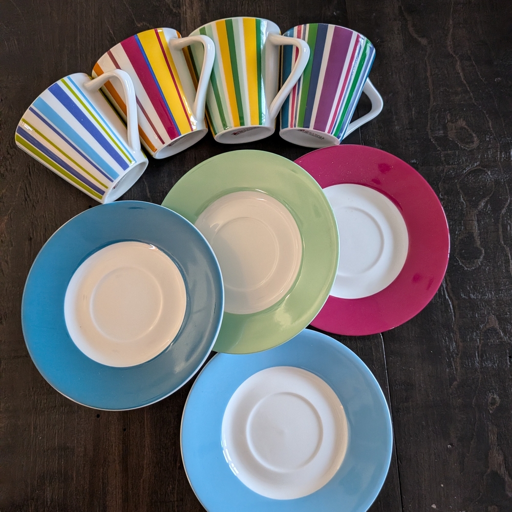 Vibrant Striped Espresso Mug and Saucer Set